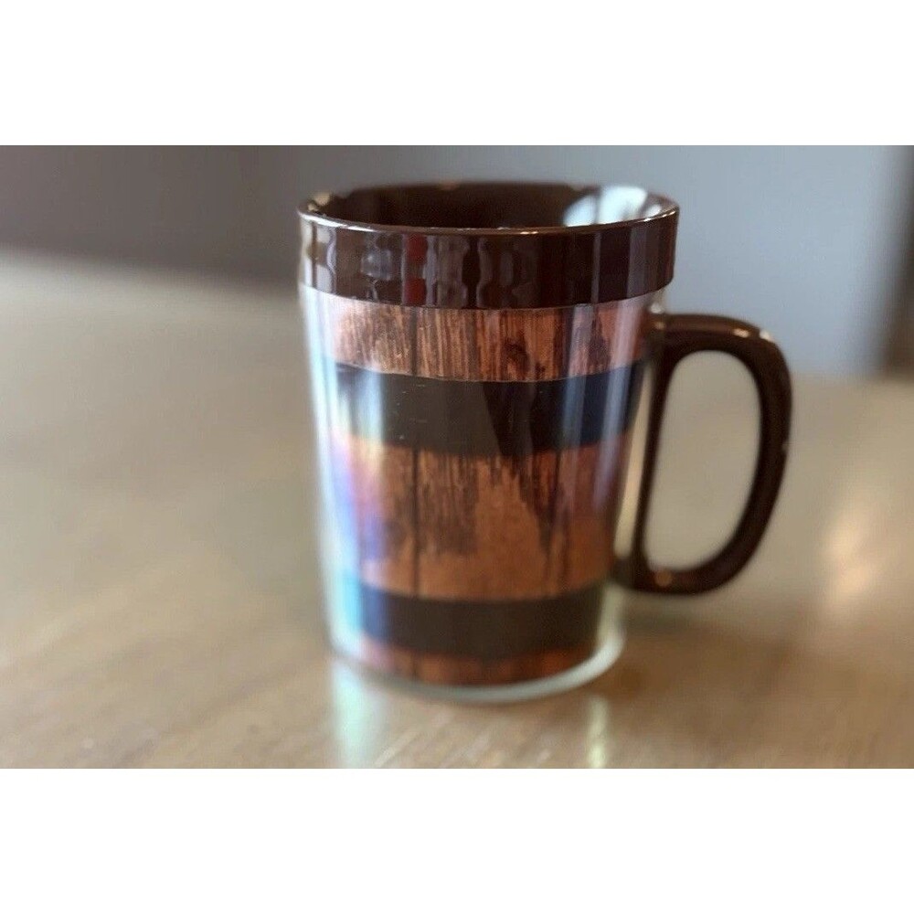 Vintage Retro Thermo Serv 10 oz Insulated Mug Wood Barrel USA Mancave Beer Brew